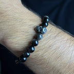 Silver Obsidian Skull Bracelet