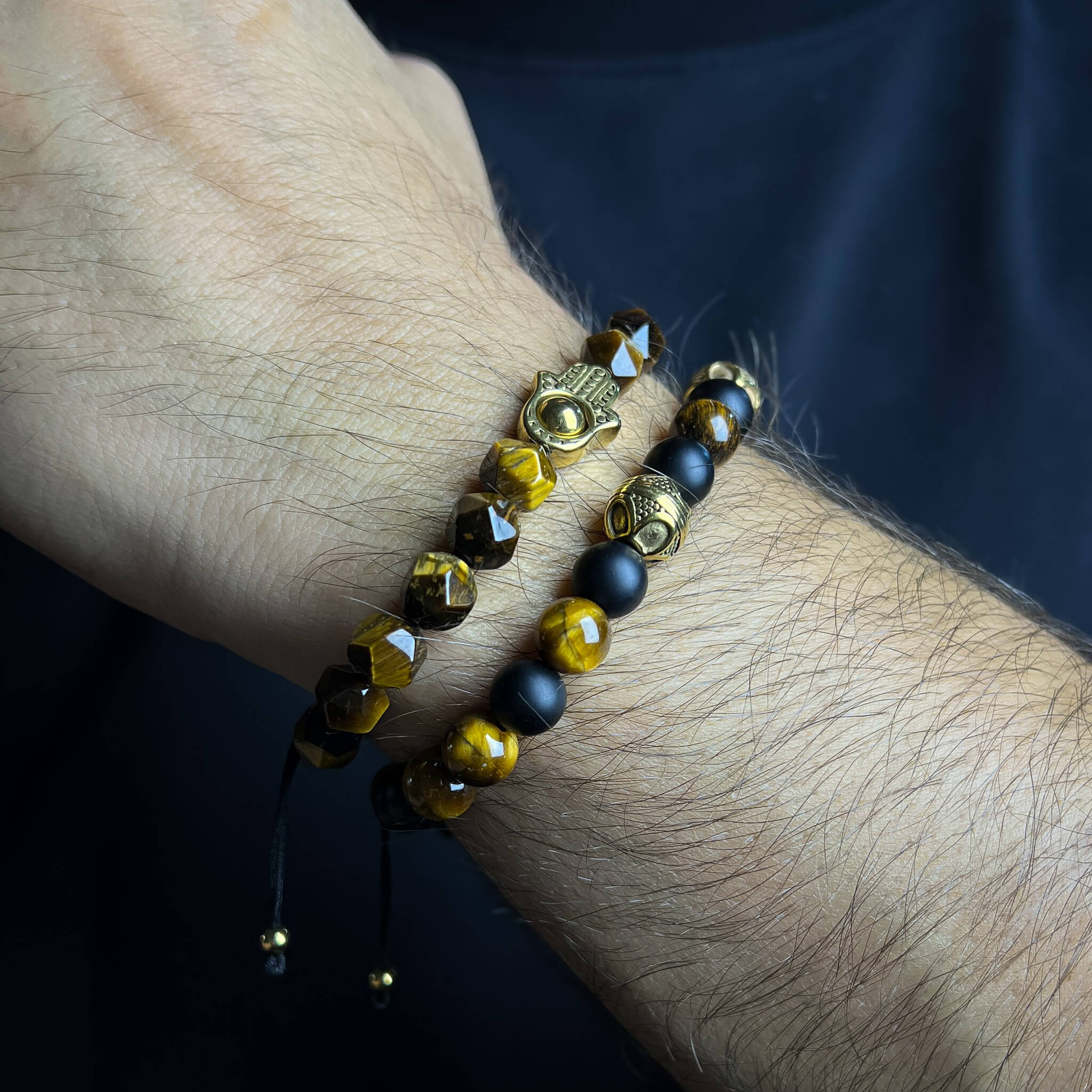 Hamsa Tiger Eye Stack - Gold