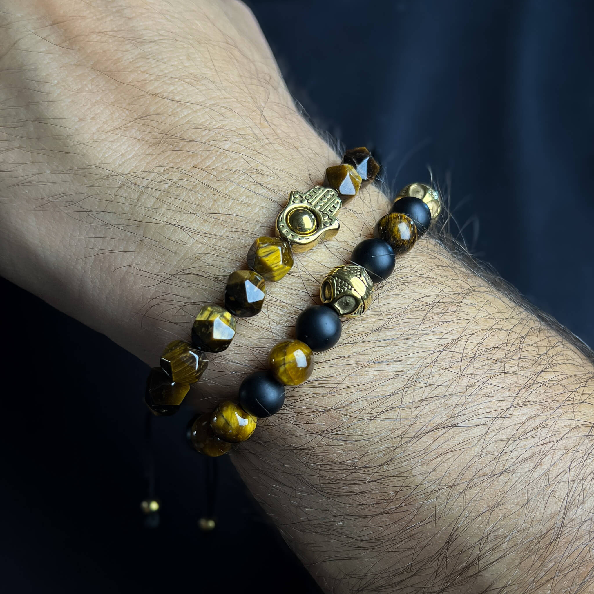 Hamsa Tiger Eye Stack - Gold