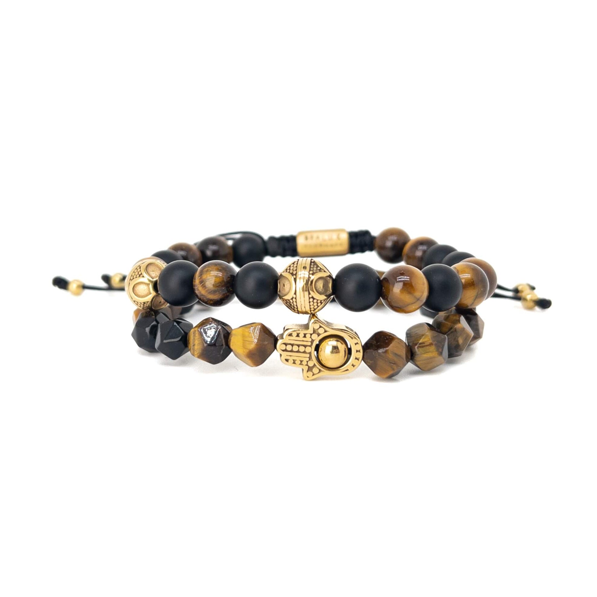 Hamsa Tiger Eye Stack - Gold
