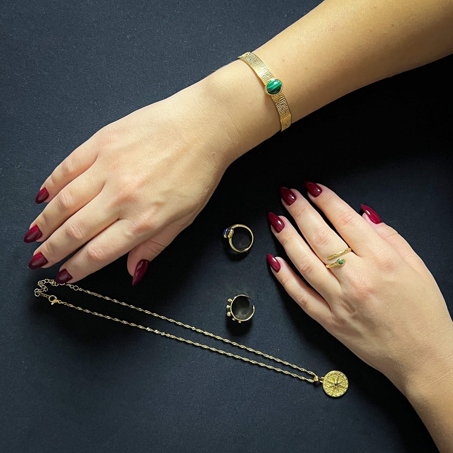 Gold Plated Malachite Bangle