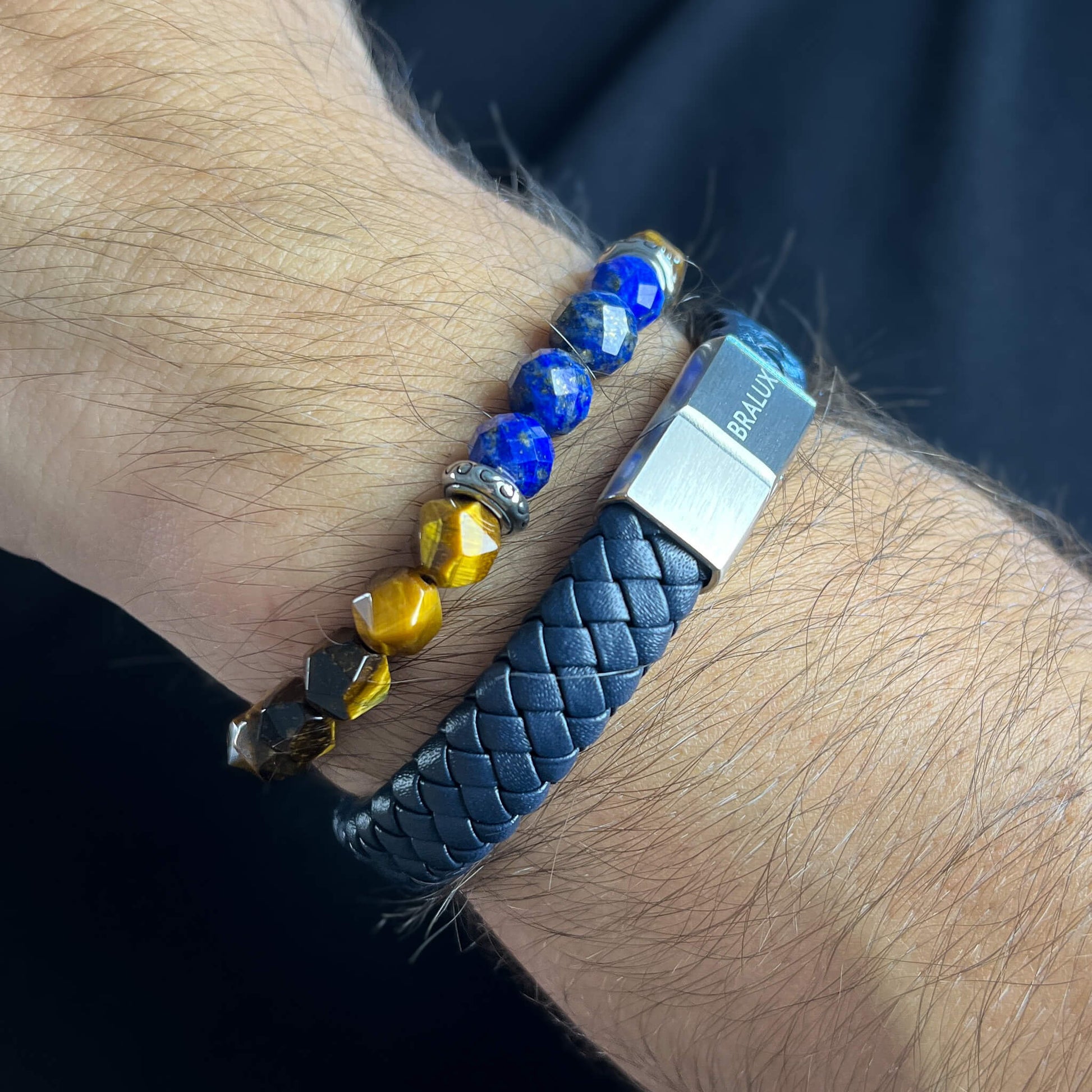 Navy and Tiger Eye Lapis Stack - Silver