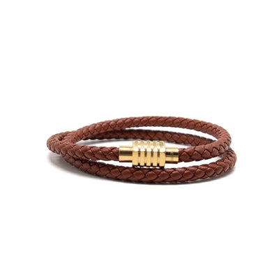 The Brown duo and Gold Plated Buckle Leather bracelet