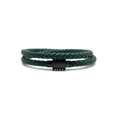 The Green duo and Black Plated Buckle Leather bracelet