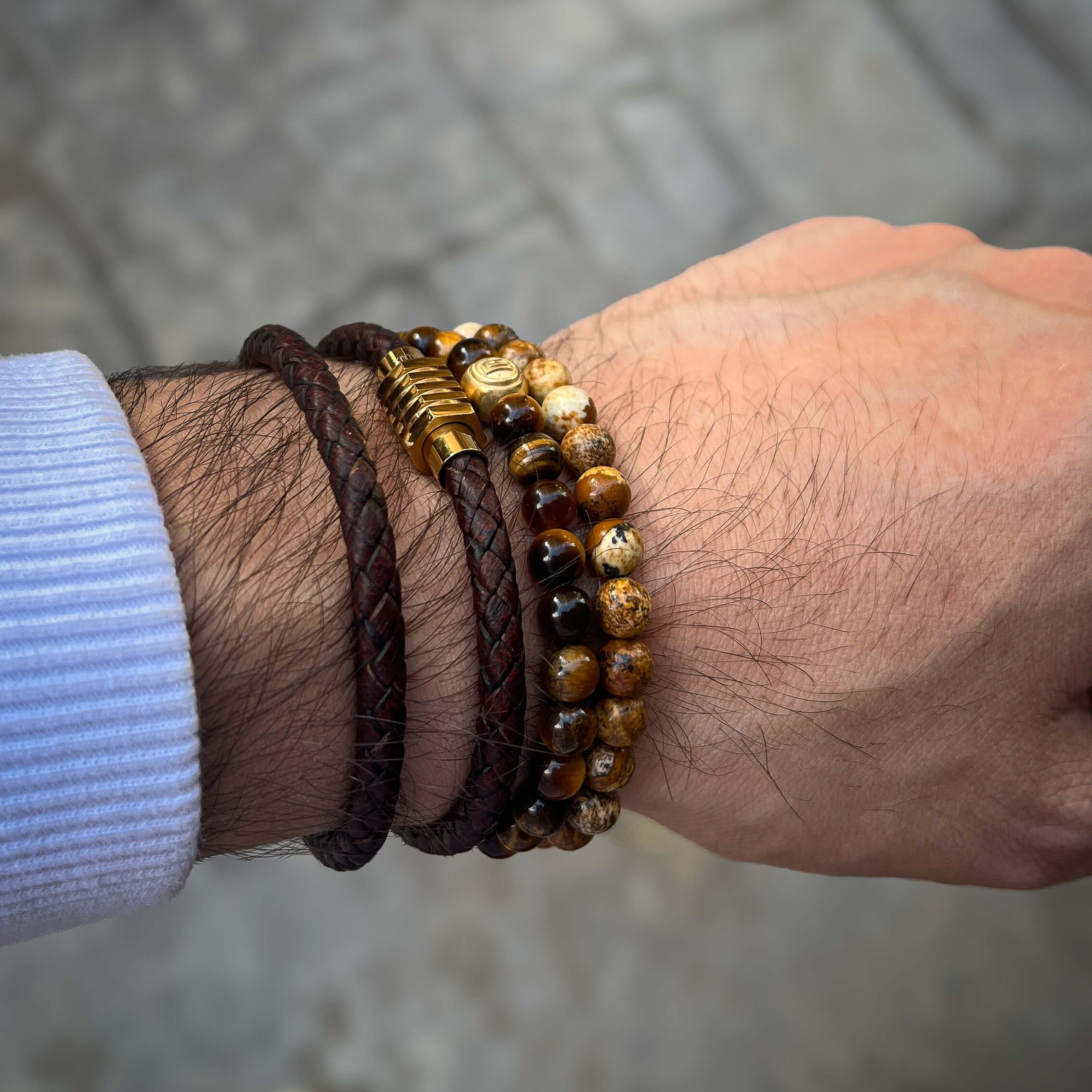 Dark Brown Tiger Eye Stack – Gold Secondary image