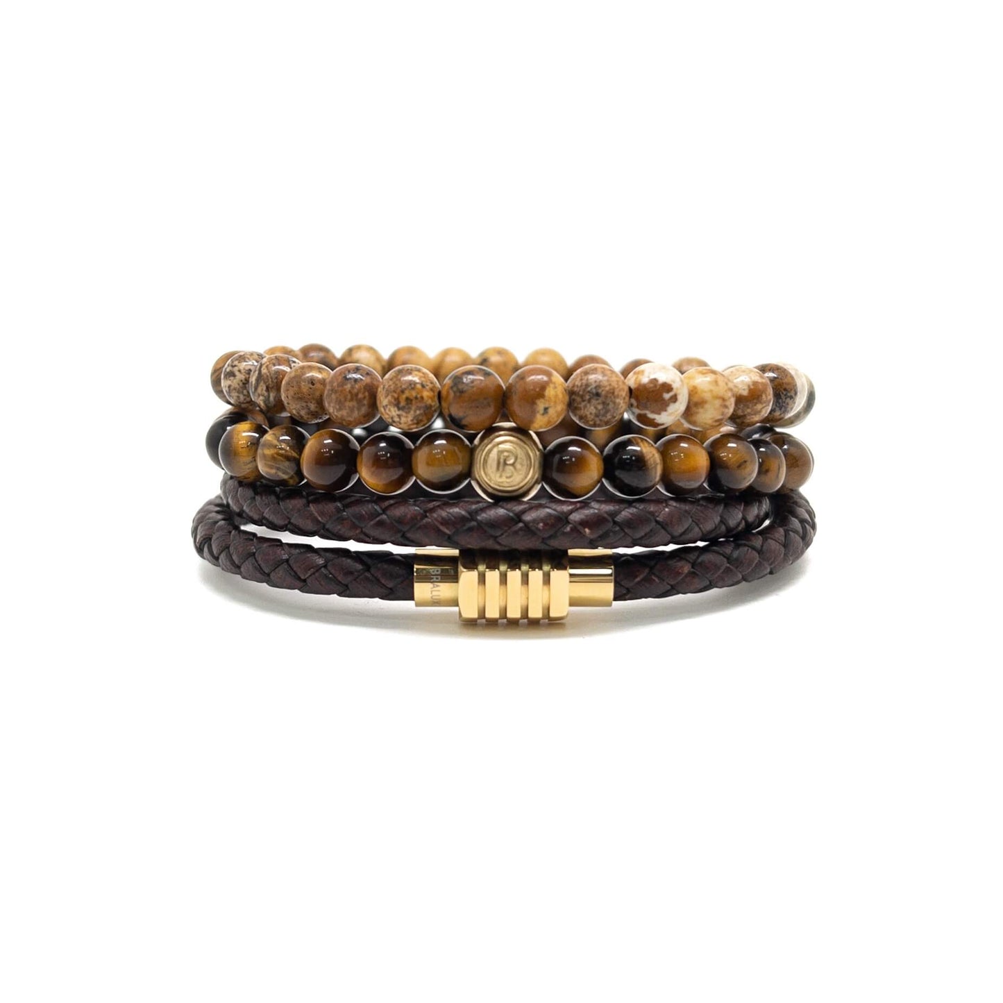 The Dark Brown Duo Leather and Tiger eye Signed Stack