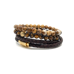 The Dark Brown Duo Leather and Tiger eye Signed Stack