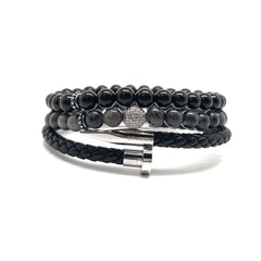 The Silver Plated  Nail with Larvikite and obsidian stones stack