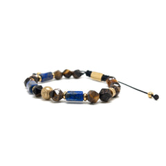 The Brown Tiger eye And Cube Lapis Lazuli Gold Plated Bracelet