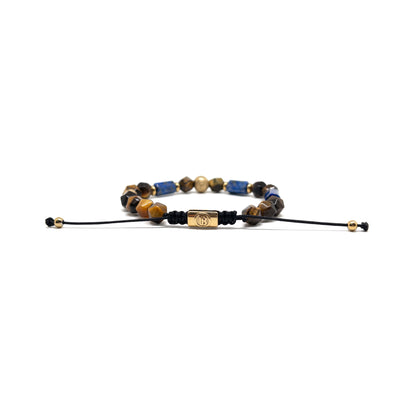 The Brown Tiger eye And Cube Lapis Lazuli Gold Plated Bracelet