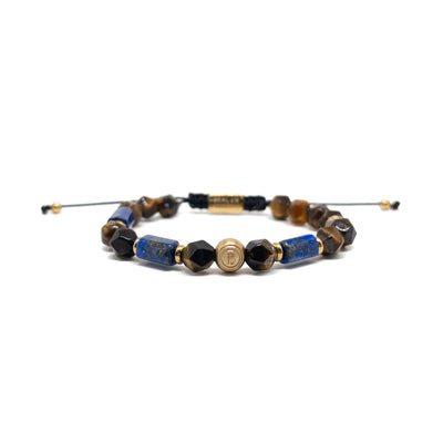 The Brown Tiger eye And Cube Lapis Lazuli Gold Plated Bracelet