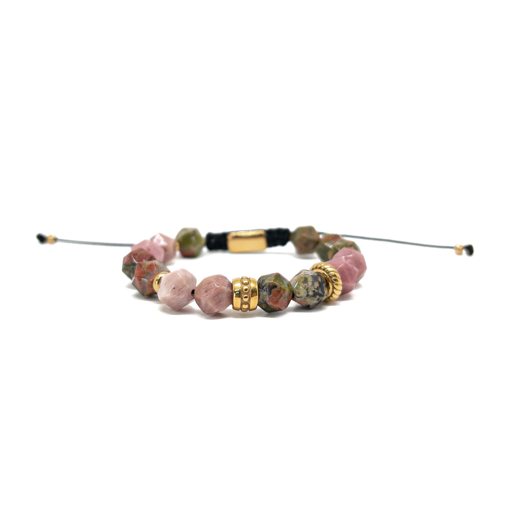 Rhodonite Unakite Thread Bracelet – Gold