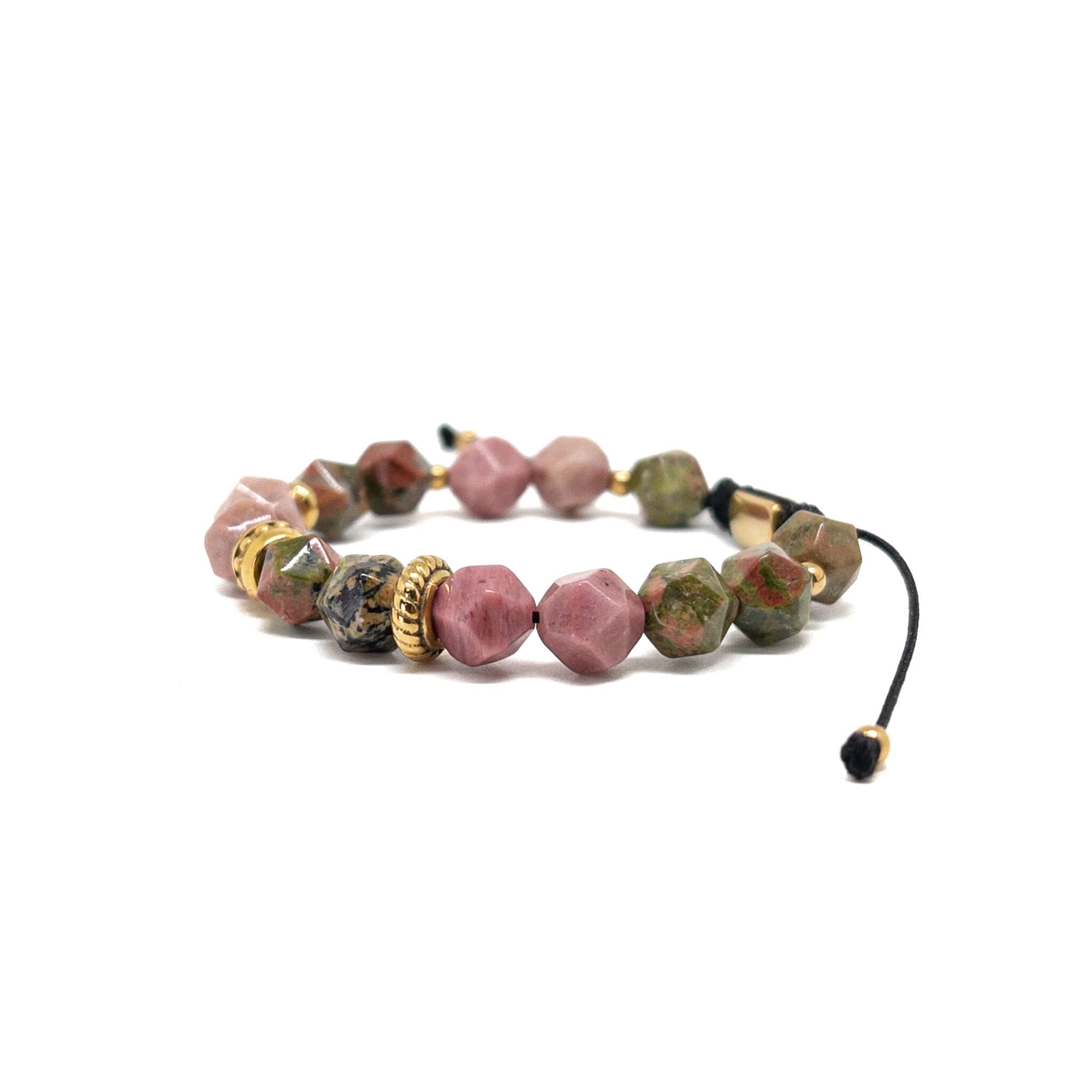 Rhodonite Unakite Thread Bracelet – Gold