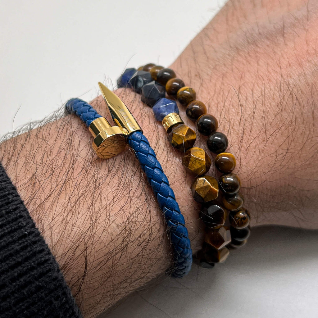 Dark Blue Nail Stack – Gold