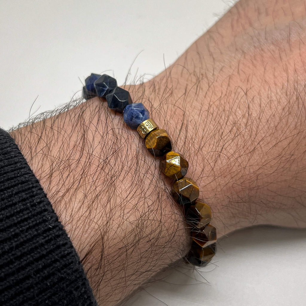 Brown Tiger Eye & Sodalite Bracelet – Gold