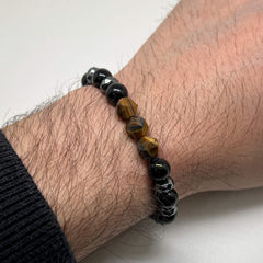 The Obsidian and Faceted Tiger eye Bracelet