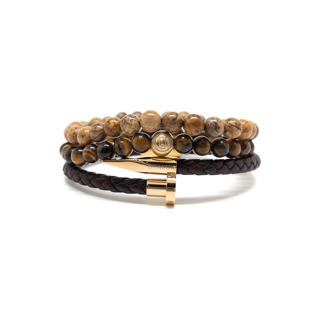Dark Brown Nail Stack – Gold