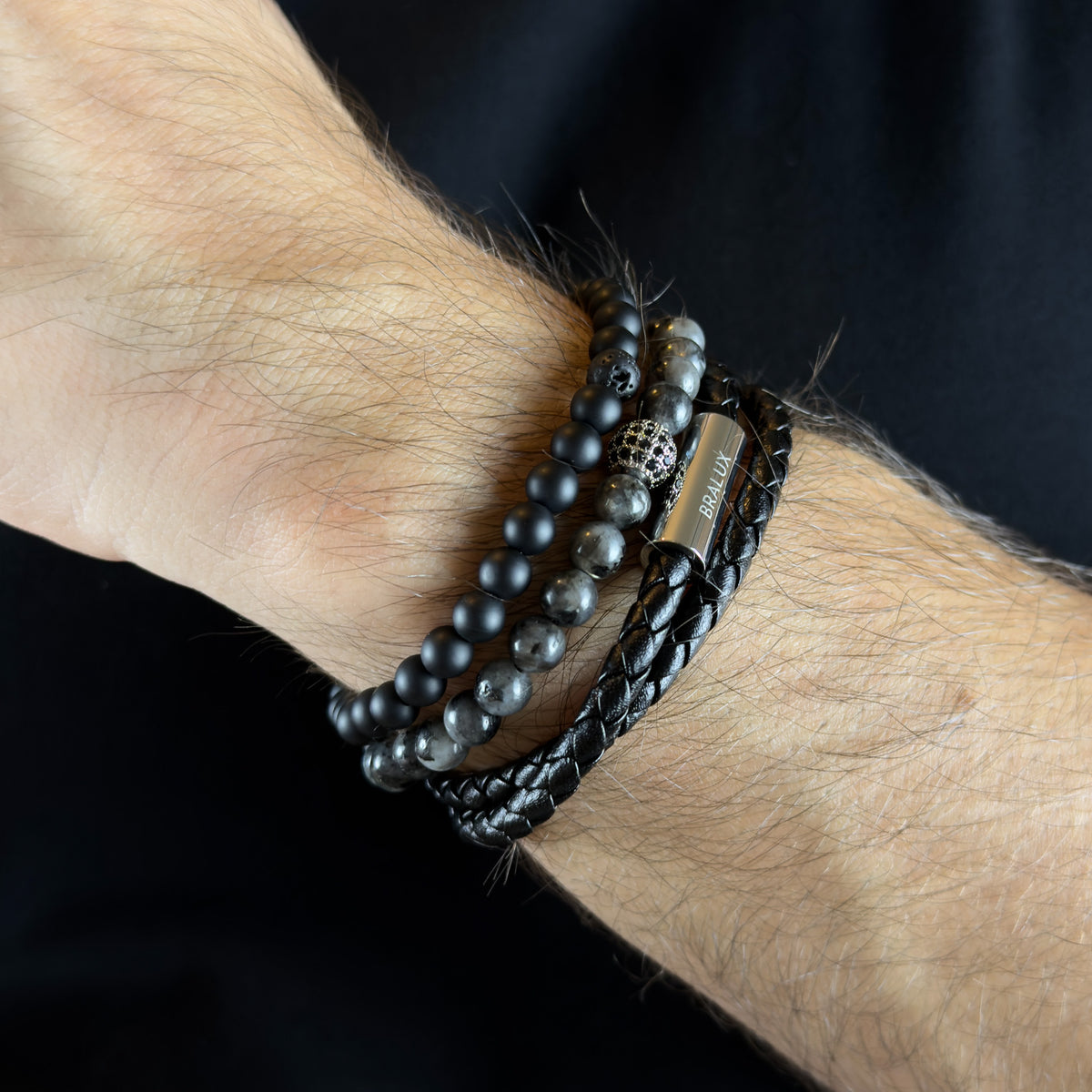 Duo Black Leather Stack – Silver