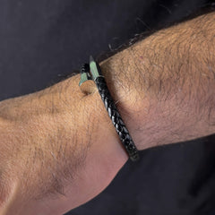 The Black And Silver Nail Leather Bracelet