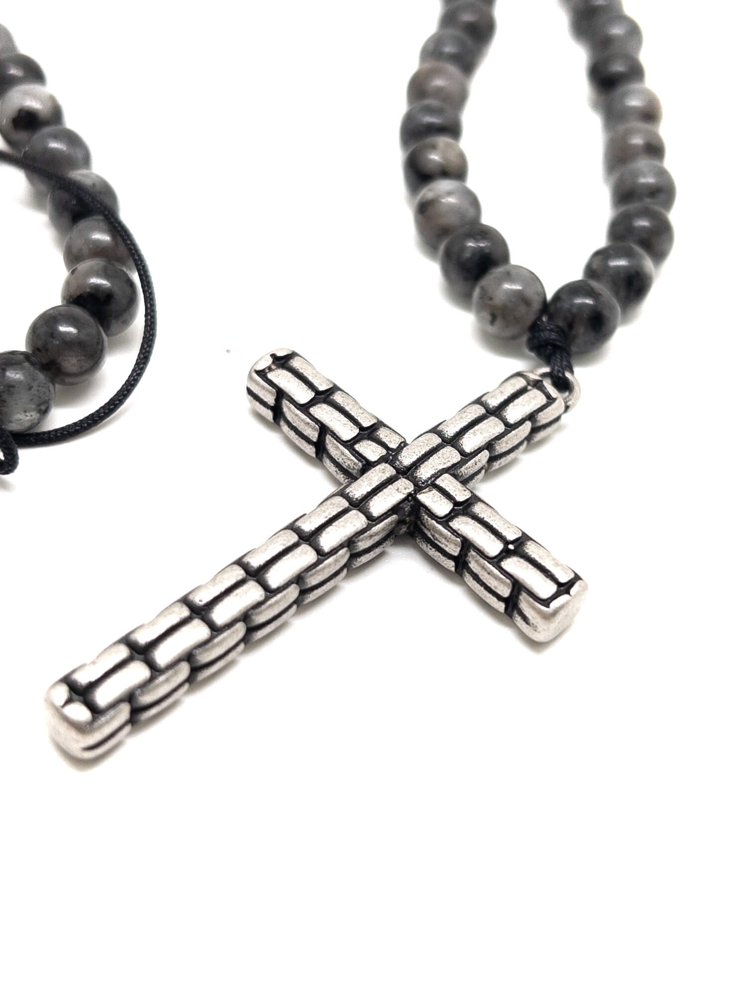 Larvikite Cross Necklace – Silver