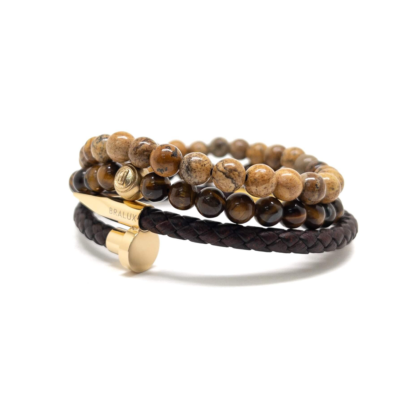 The Dark Brown Nail Leather and Tiger eye Signed Stack