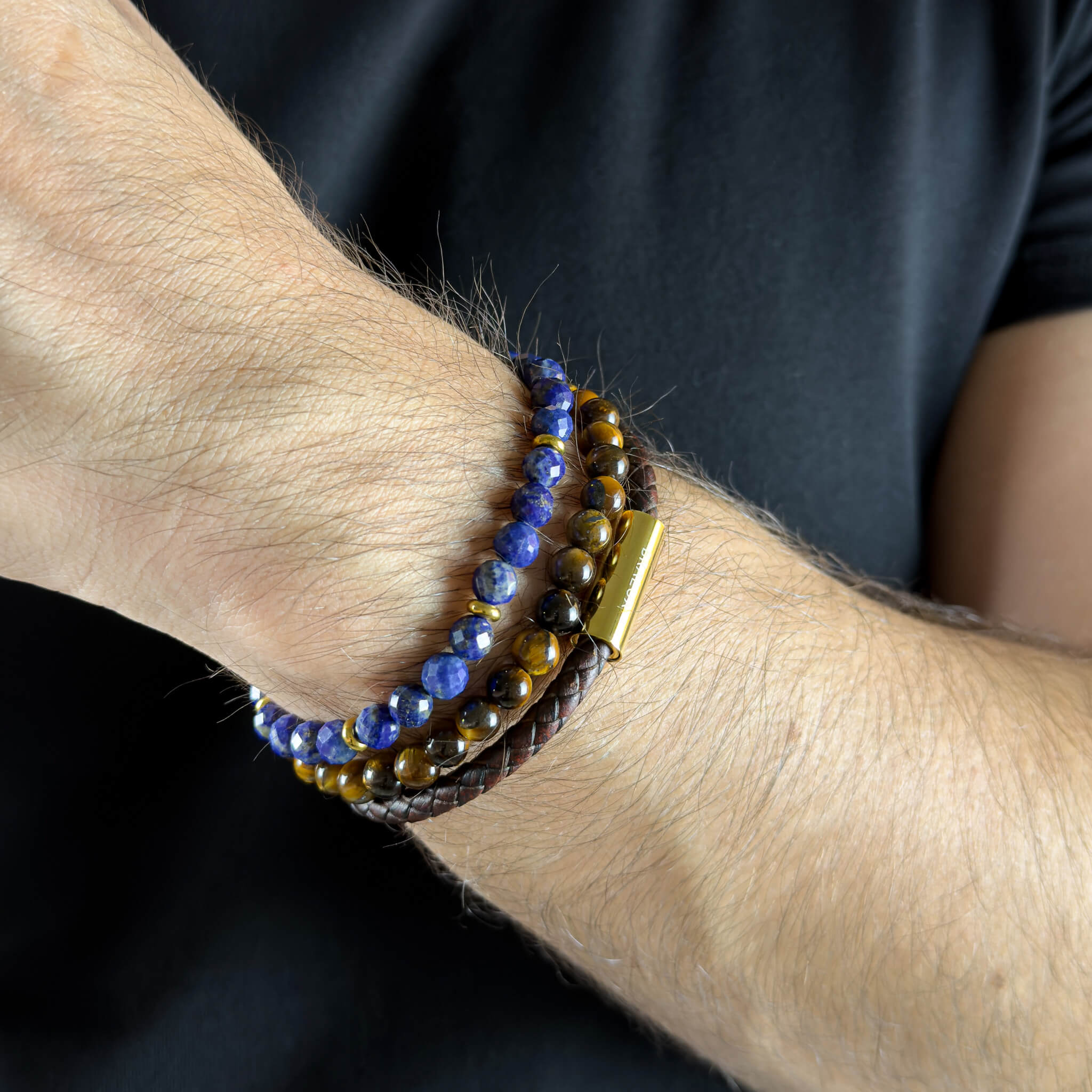 Lapis Tiger Leather Stack - Gold Secondary image