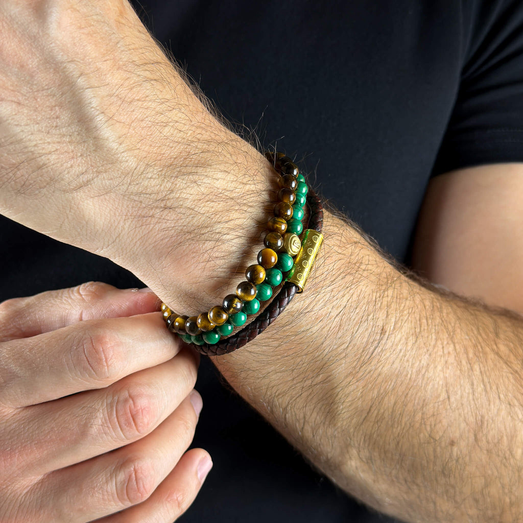 Malachite Leather Signature Stack - Gold