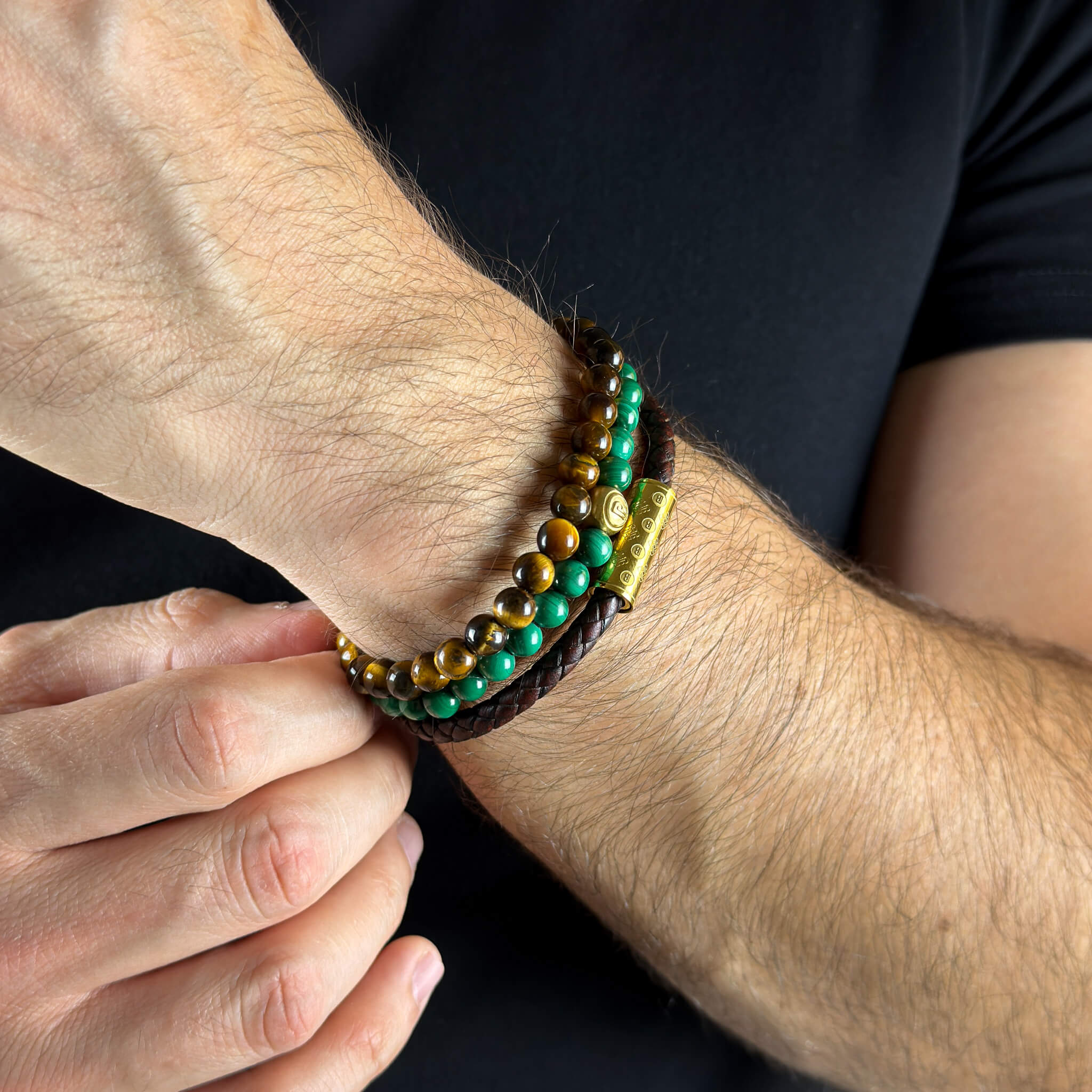 Malachite Leather Signature Stack - Gold