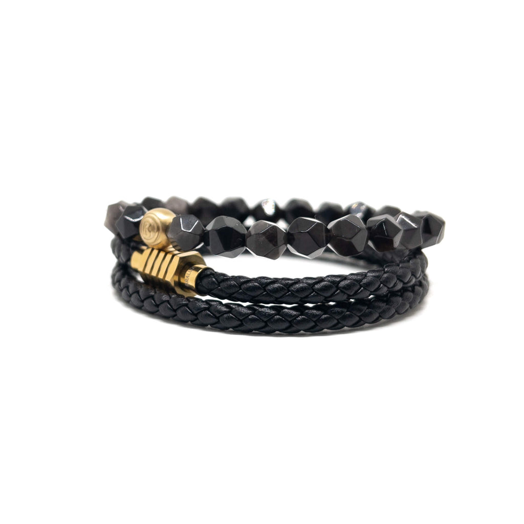 Faceted Silver Obsidian Duo Stack – Gold