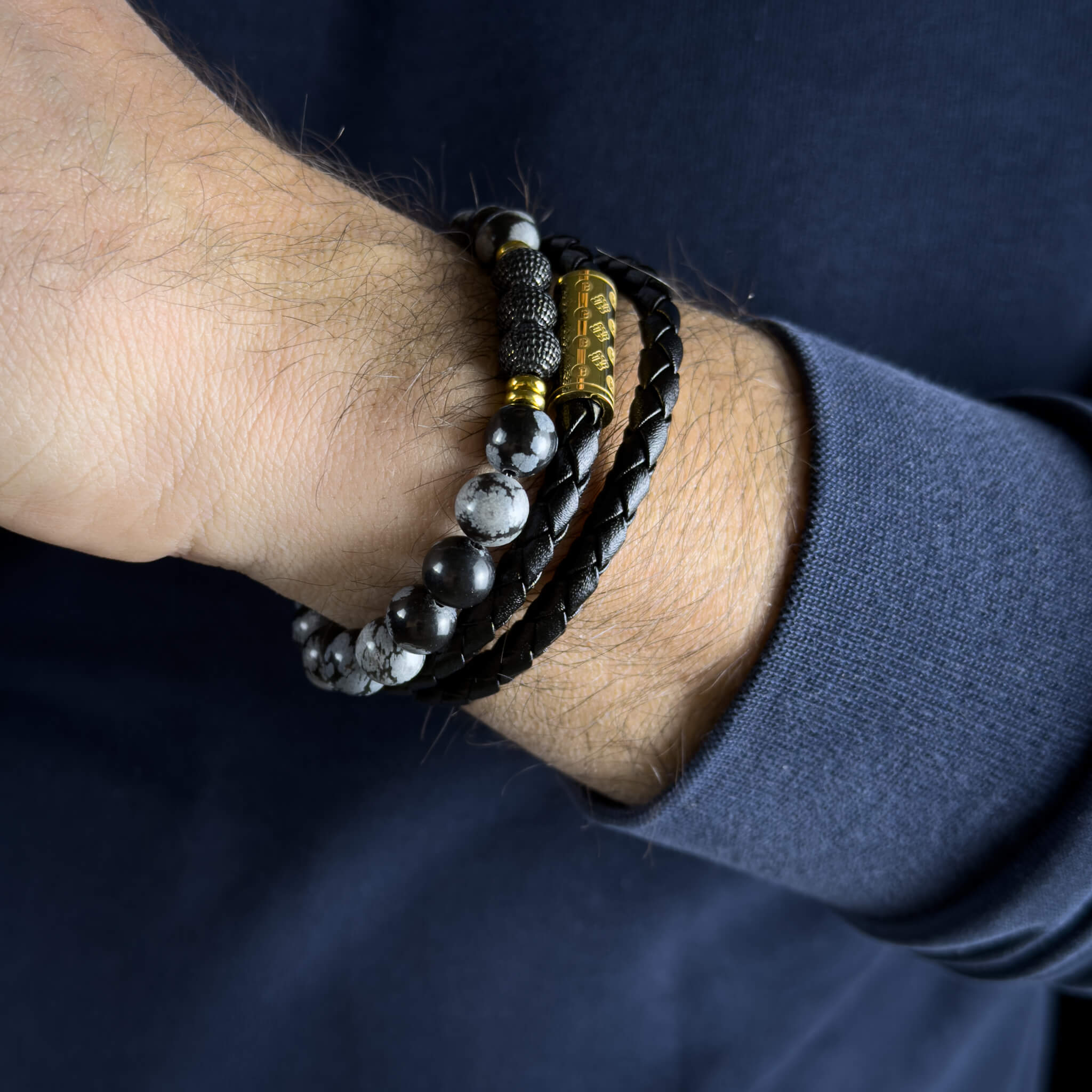 Duo Leather Flake Jasper Monogram Stack – Gold Secondary image