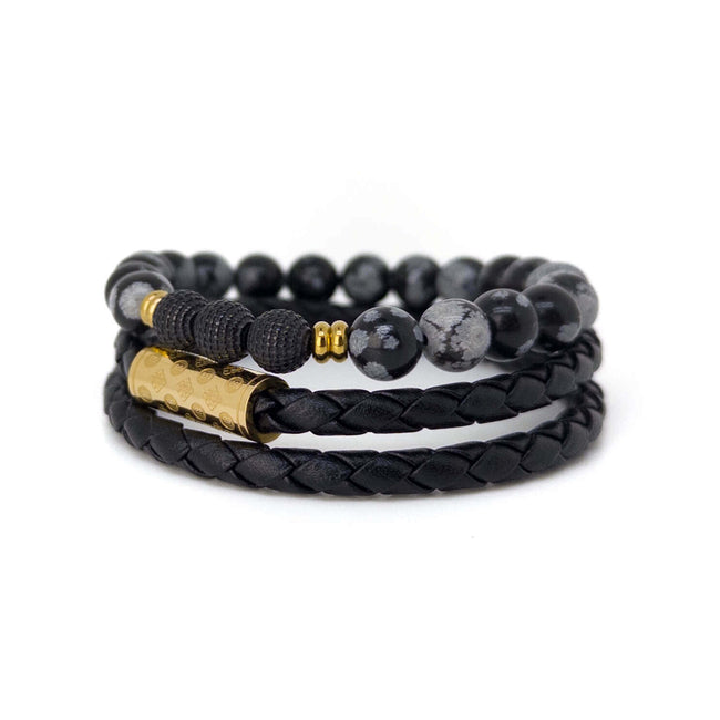 Duo Leather Flake Jasper Monogram Stack – Gold Main image