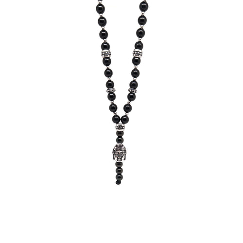 Collier en obsidienne à tête de Bouddha – Argent