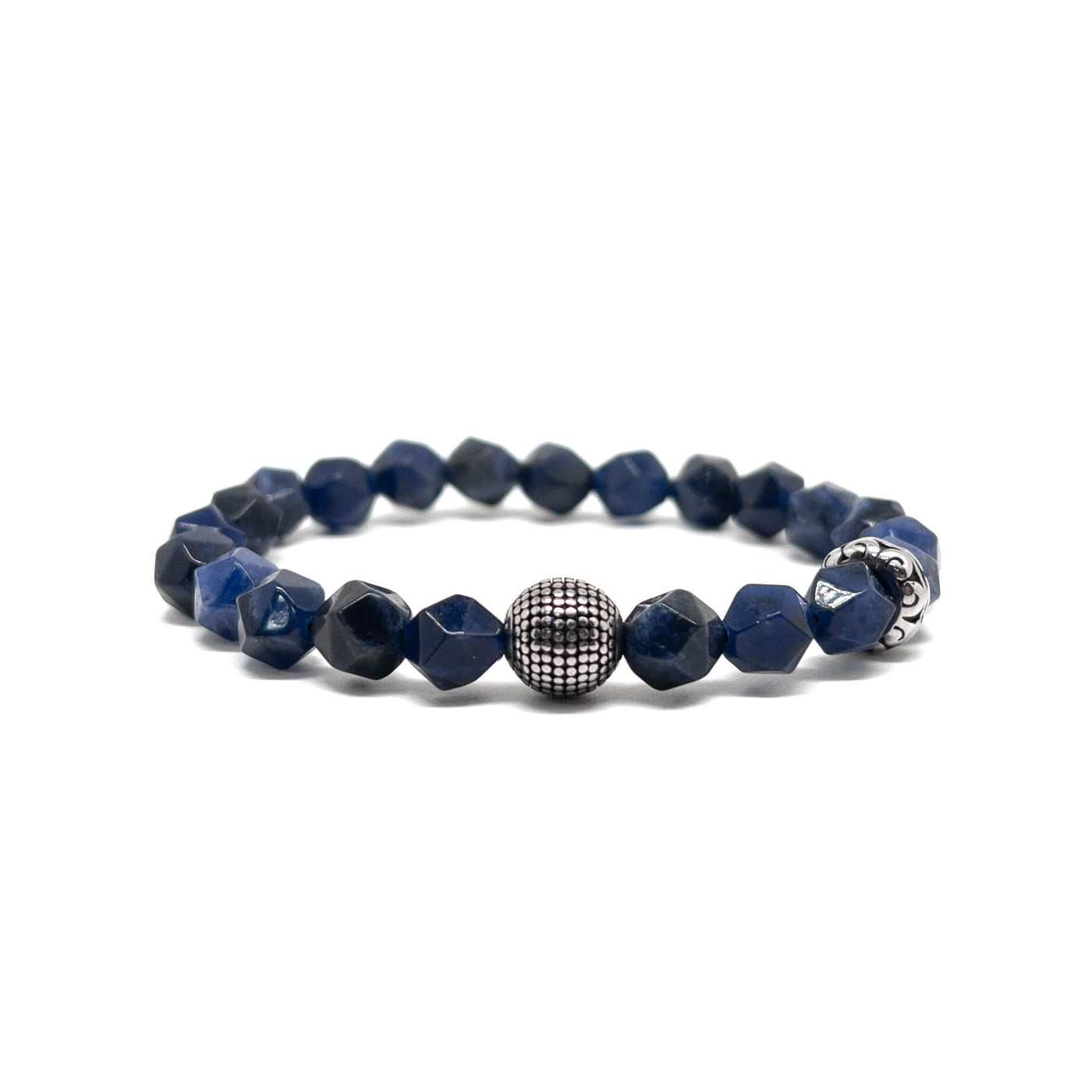 The Faceted Blue Sodalite  Stone and Silver Cylinder Bracelet