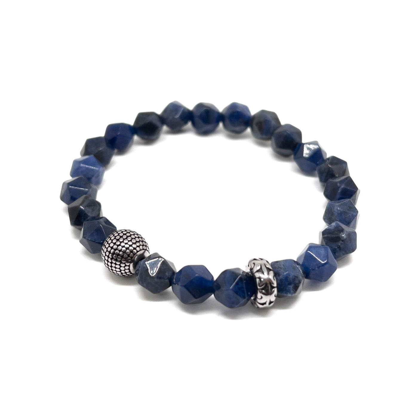The Faceted Blue Sodalite  Stone and Silver Cylinder Bracelet