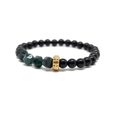 The Faceted Moss Agate and Black Obsidian Bracelet