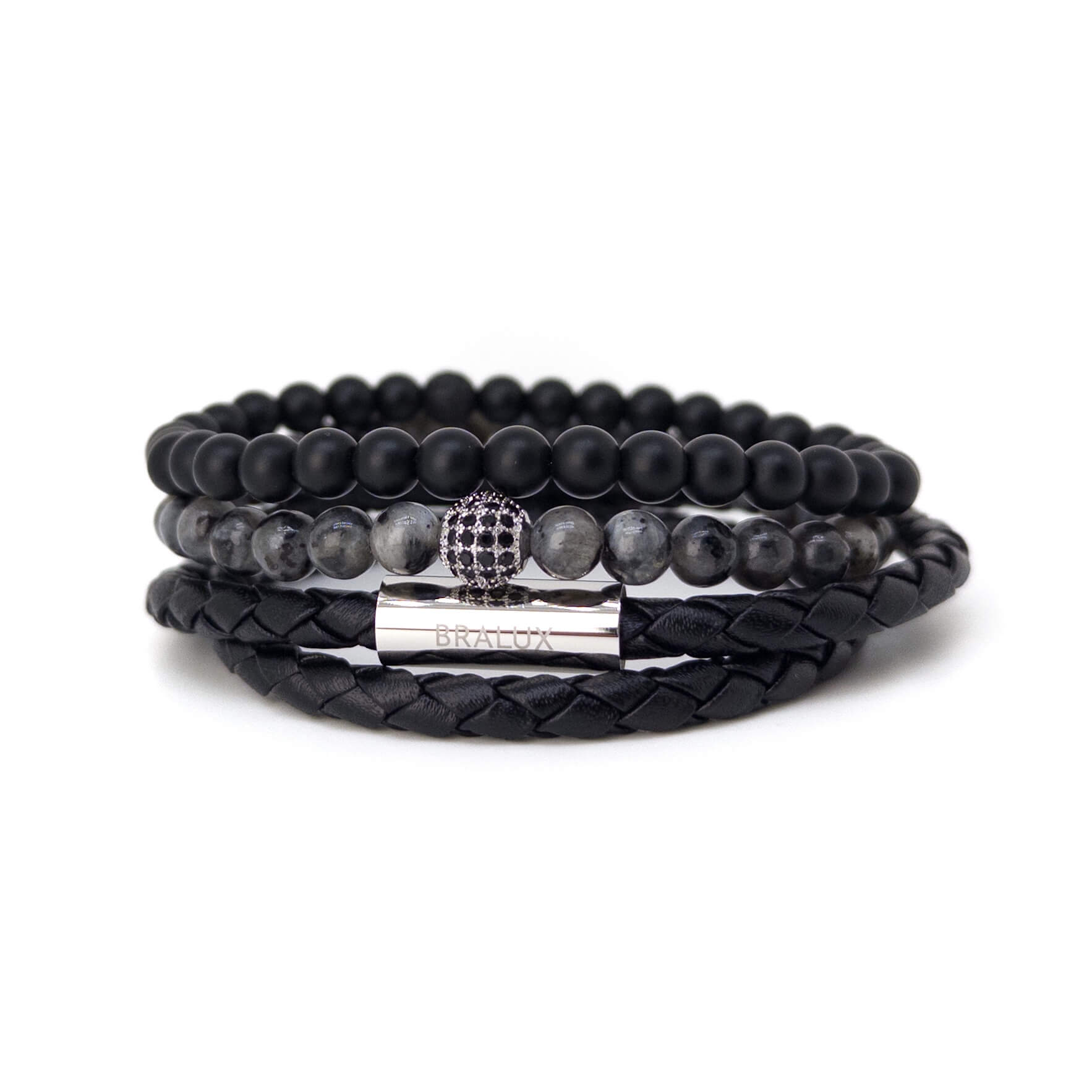 مجموعة من الجلد الأسود الثنائي المطلي بالفضة