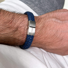 The Navy Leather and Matte Buckle Bracelet