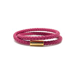 Bracelet Duo en cuir fuchsia foncé