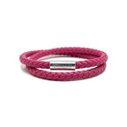 Bracelet Duo en cuir fuchsia foncé