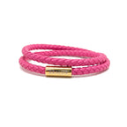 Bracelet Duo en cuir fuchsia
