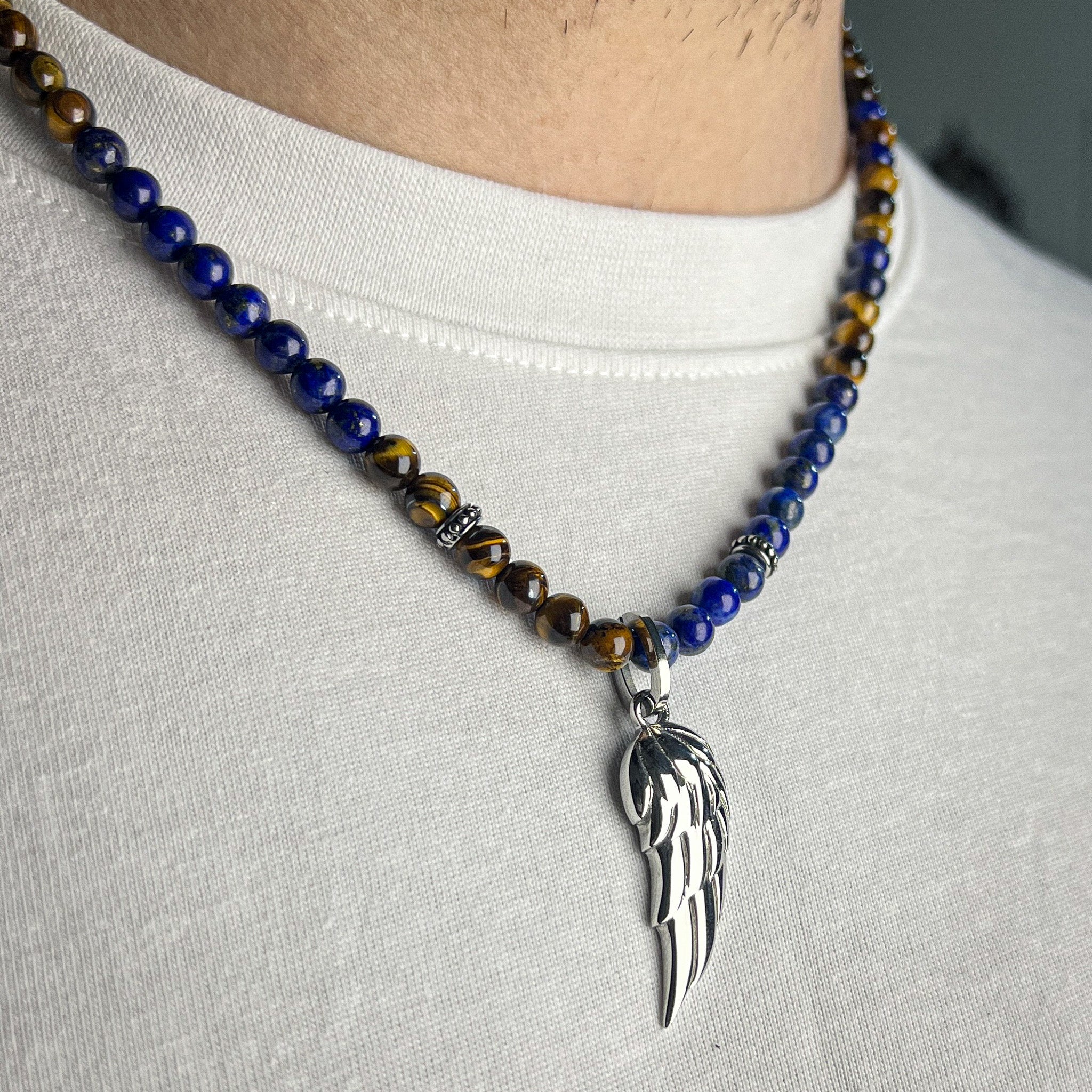 Tiger Eye and Lapis Wing Necklace