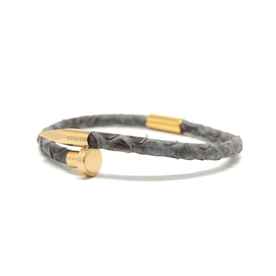 The Gold Plated Nail and Grey Exotic Leather Bracelet