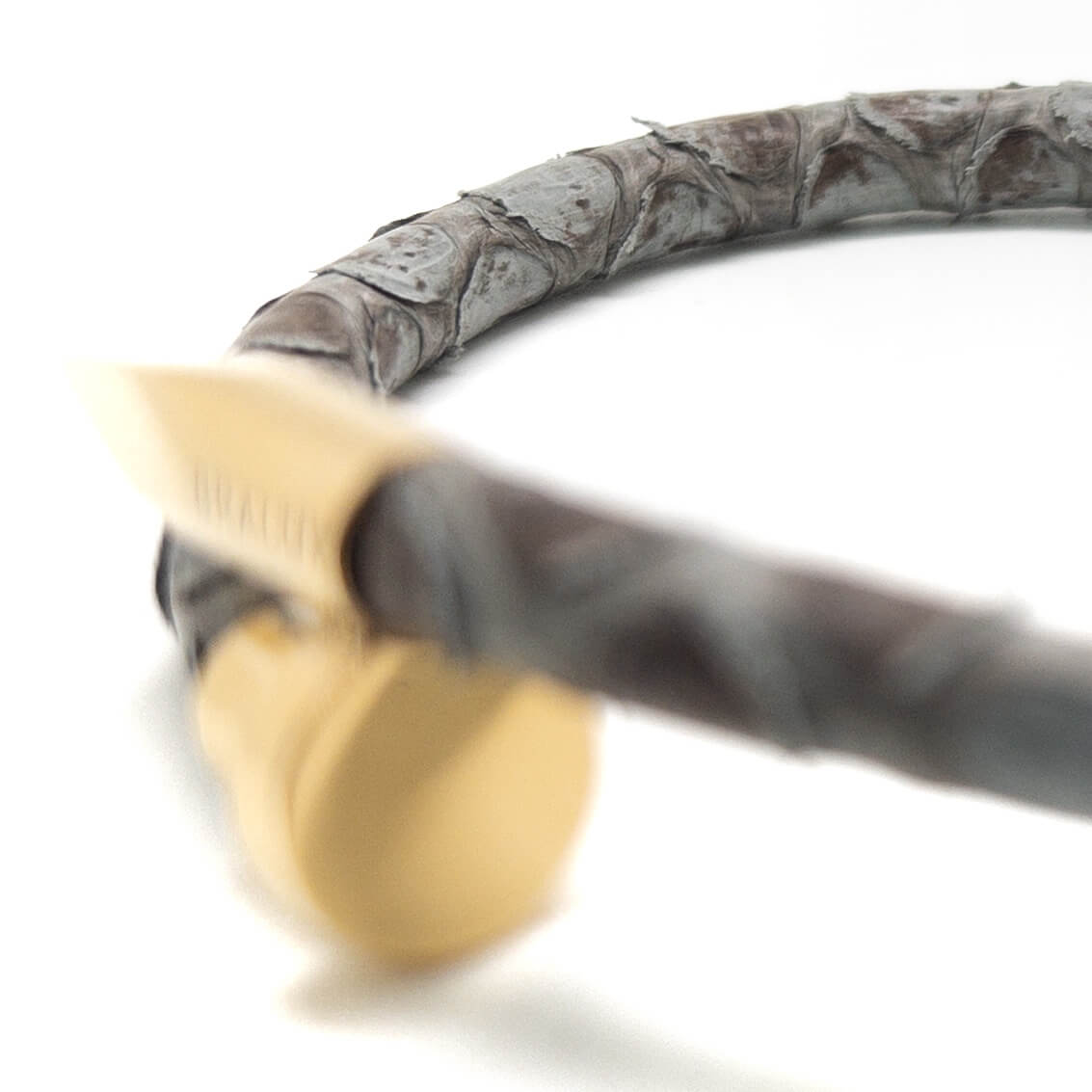 The Gold Plated Nail and Grey Exotic Leather Bracelet