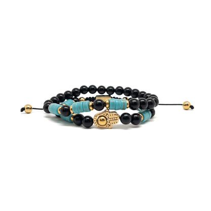 The Turquoise Heishi and obsidian Stack