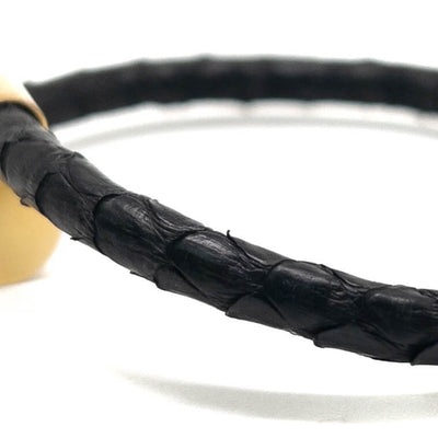 The Gold Plated Nail and Black Exotic Leather Bracelet