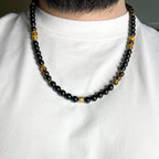 Collier signature œil de tigre et obsidienne