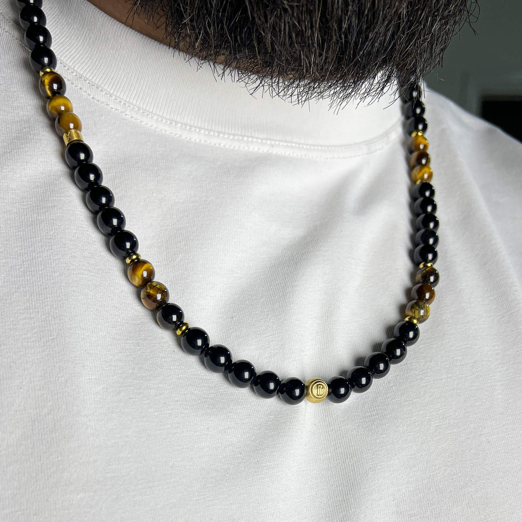 Tiger Eye and Obsidian Signature Necklace