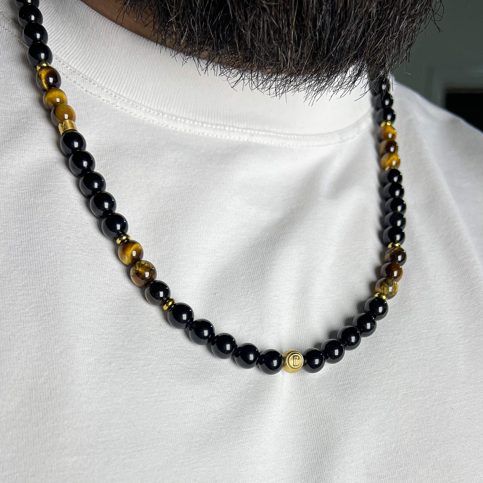 Tiger Eye and Obsidian Signature Necklace