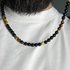 Collier signature œil de tigre et obsidienne
