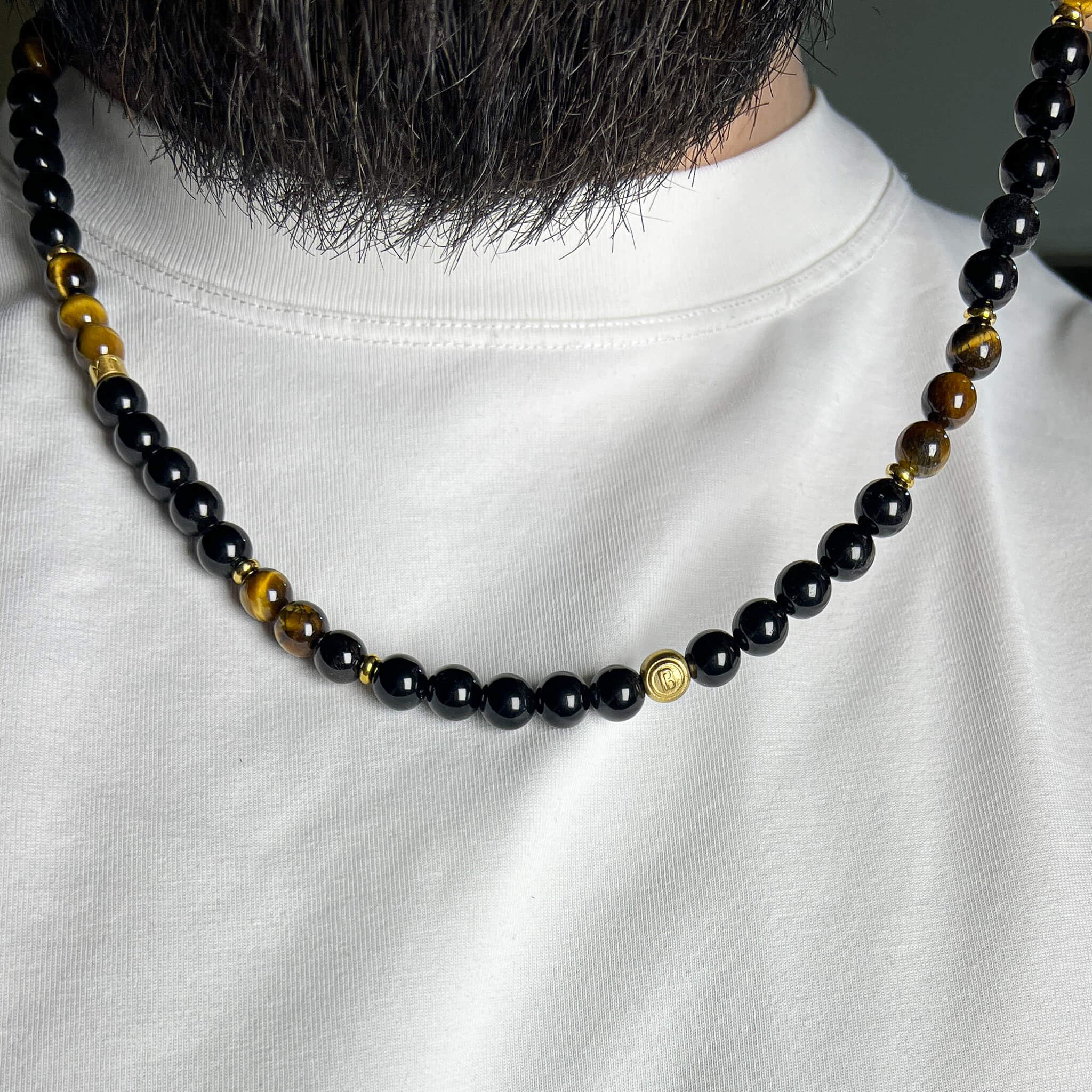 Tiger Eye and Obsidian Signature Necklace